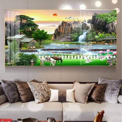 Ảnh gốc Tranh sơn thủy thác nước PT6662 (nét căng) in mica