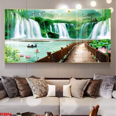 File gốc Tranh sơn thủy thác nước PT6664 (Filetranh.com) Tranh sơn thủy thác nước PT6664