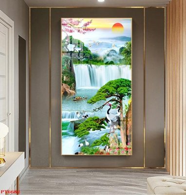 Cung cấp file tranh gốc Tranh sơn thủy thác nước PT6682 độc quyền