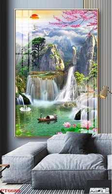 File tranh ảnh gốc Tranh sơn thủy thác nước PT6689 dùng cho in khổ lớn