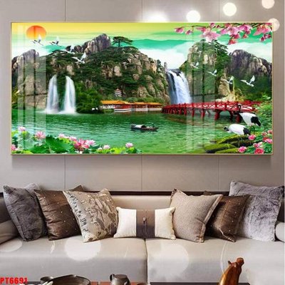 Tải file Tranh sơn thủy thác nước PT6691 (ảnh gốc) in tranh kính