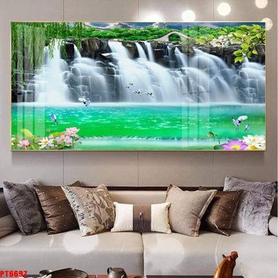 File tranh gốc Tranh sơn thủy thác nước PT6697 chủ đề hiện đại