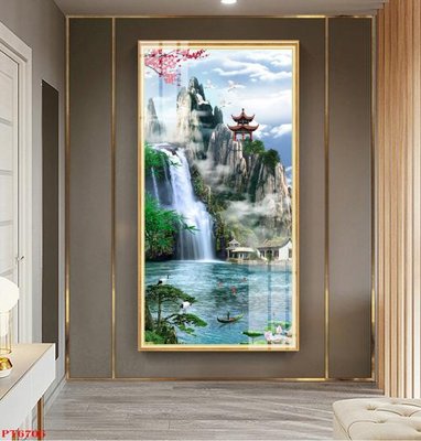 File tranh in trần 3D Tranh sơn thủy thác nước PT6706 (ảnh gốc)