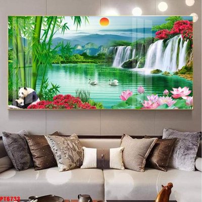 File in ấn chuyên nghiệp Tranh sơn thủy thác nước PT6733 (file gốc)
