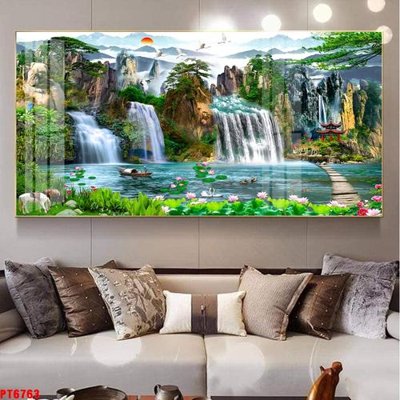 File tranh Tranh sơn thủy thác nước PT6763 (gốc) chủ đề tĩnh vật