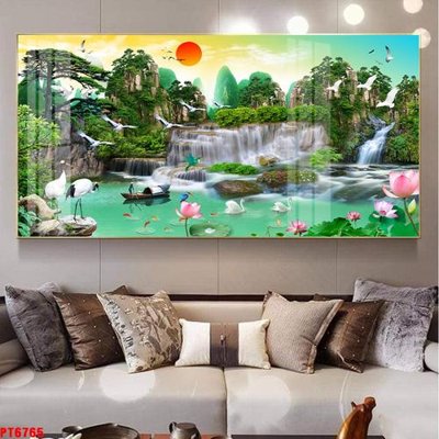 Tải file Tranh sơn thủy thác nước PT6765 (PSD) cho in tranh 3D