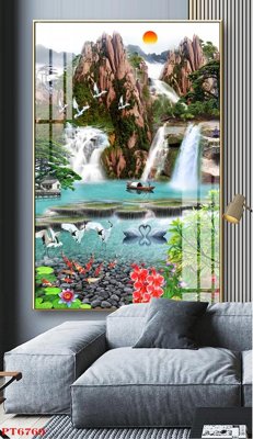 File tranh in tráng gương Tranh sơn thủy thác nước PT6769 (siêu nét)