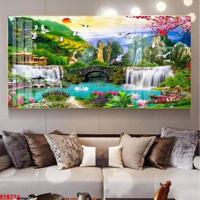 File ảnh Tranh sơn thủy thác nước PT6774 (gốc) in decal dán tường