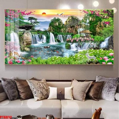 File tranh gốc Tranh sơn thủy thác nước PT6832 (bản quyền) file PSD