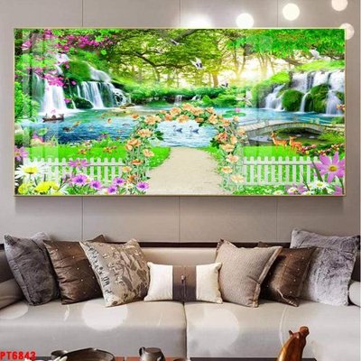 File in lụa Tranh sơn thủy thác nước PT6843 (tân cổ điển) Tranh sơn thủy thác nước PT6843
