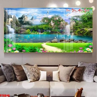 File PSD Tranh sơn thủy thác nước PT6846 (nguyên gốc) chất lượng cao