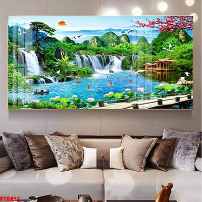 Tải file Tranh sơn thủy thác nước PT6857 (gốc) chủ đề hoa sen