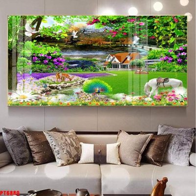 File gốc Tranh sơn thủy thác nước PT6880 (chủ đề hiện đại) trang trí