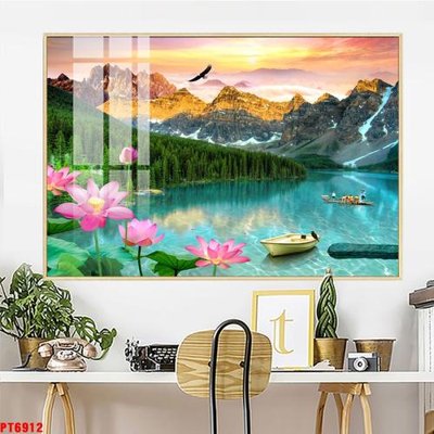 File tranh Tranh sơn thủy thác nước PT6912 (ảnh gốc) chi tiết rõ ràng