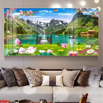 File tranh Tranh sơn thủy thác nước PT6941 (bản gốc) treo quán cafe