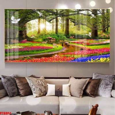 File tranh quảng cáo Tranh sơn thủy thác nước PT6951 (download file gốc)