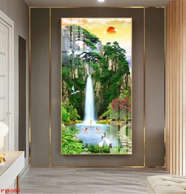 Tải file gốc Tranh sơn thủy thác nước PT6953 (để in lụa)