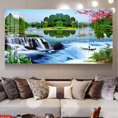 File tranh in tráng gương Tranh sơn thủy thác nước PT6994 (siêu nét)