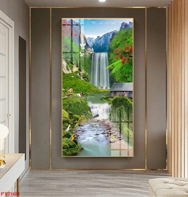 File in lụa Tranh sơn thủy thác nước PT7021 (chất lượng cao) Tranh sơn thủy thác nước PT7021