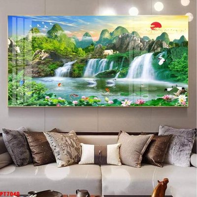 File in ấn Tranh sơn thủy thác nước PT7040 (bản gốc) từ file gốc