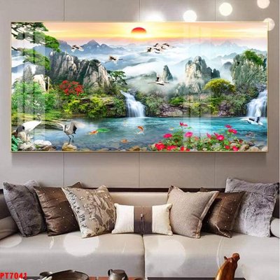 File gốc Tranh sơn thủy thác nước PT7041 (in ấn) màu sắc trung thực