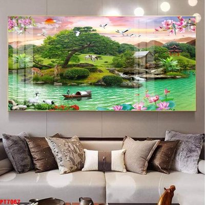 File in lụa Tranh sơn thủy thác nước PT7067 (phong cảnh) Tranh sơn thủy thác nước PT7067