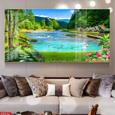 File gốc Tranh sơn thủy thác nước PT7096 (trang trí) phòng làm việc