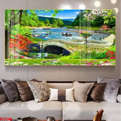 File in ấn chuyên nghiệp Tranh sơn thủy thác nước PT7106 (file gốc)