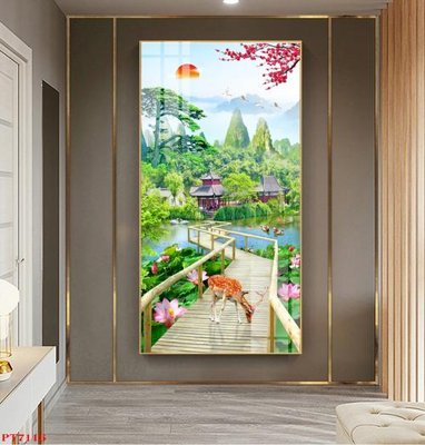 File in ấn Tranh sơn thủy thác nước PT7116 (bản gốc) cao cấp