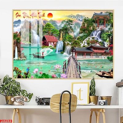 File gốc Tranh sơn thủy thác nước PT7173 (AI/EPS) cho in ấn
