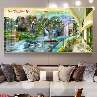 File PSD Tranh sơn thủy thác nước PT7174 (nguyên gốc) chất lượng cao