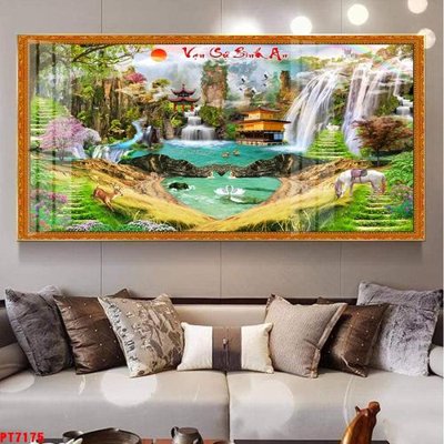 File gốc Tranh sơn thủy thác nước PT7175 (in ấn) không giới hạn