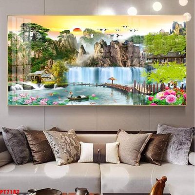 File gốc Tranh sơn thủy thác nước PT7187 (in 3D) nghệ thuật