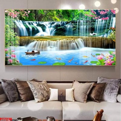 File ảnh Tranh sơn thủy thác nước PT7236 (gốc) in quảng cáo ngoài trời