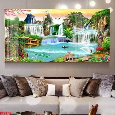 File tranh gốc Tranh sơn thủy thác nước PT7256 (bản đẹp) độc quyền