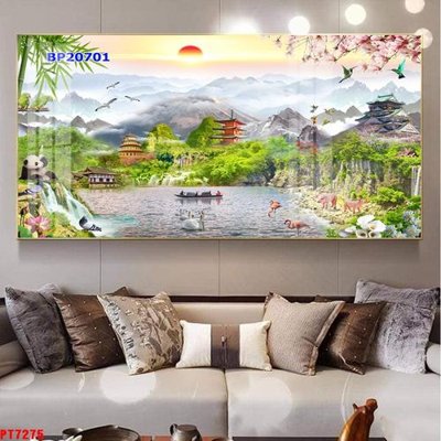 File in mica Tranh sơn thủy thác nước PT7275 (bản gốc) làm vách ngăn