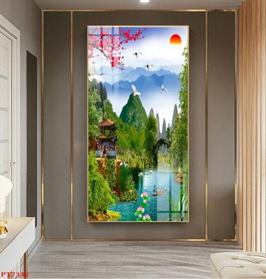 File tranh ảnh gốc Tranh sơn thủy thác nước PT7332 dùng cho in khổ lớn