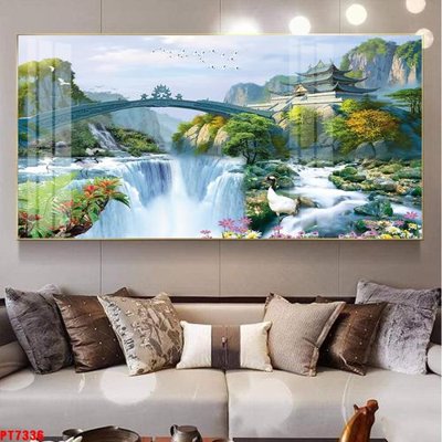 File gốc Tranh sơn thủy thác nước PT7336 (in mica) làm bảng hiệu