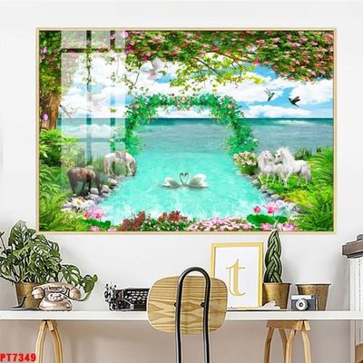 File ảnh Tranh sơn thủy thác nước PT7349 (gốc) dùng in Pano