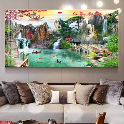 File tranh Tranh sơn thủy thác nước PT7378 (ảnh gốc) độc quyền