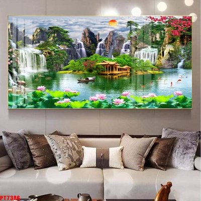 File in ấn Tranh sơn thủy thác nước PT7386 (bản gốc) chất lượng cao