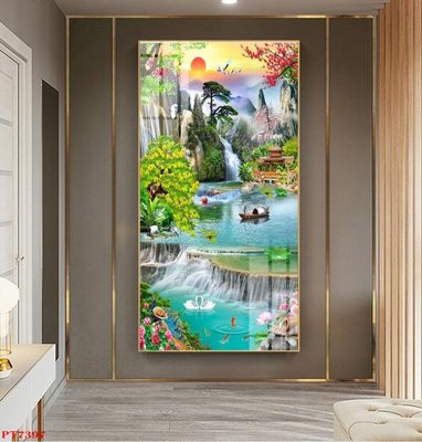 Tải file gốc Tranh sơn thủy thác nước PT7397 (in bạt) quảng cáo