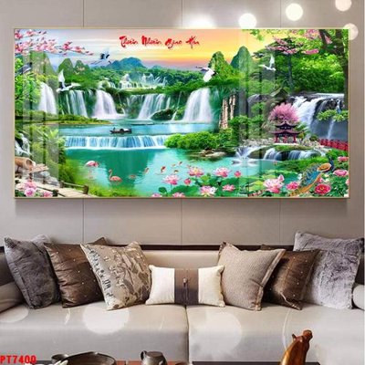 Chi tiết file ảnh Tranh sơn thủy thác nước PT7400 sắc nét