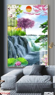 File gốc Tranh sơn thủy thác nước PT7429 (Filetranh.com) Tranh sơn thủy thác nước PT7429