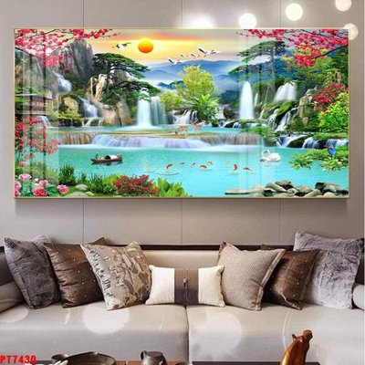 Tải file Tranh sơn thủy thác nước PT7430 (gốc) chủ đề phong thủy