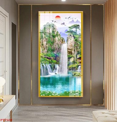 Download file gốc Tranh sơn thủy thác nước PT7431 (in lụa) cao cấp