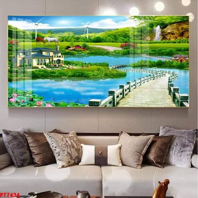 File ảnh Tranh sơn thủy thác nước PT7434 (gốc) cho trang trí nội thất