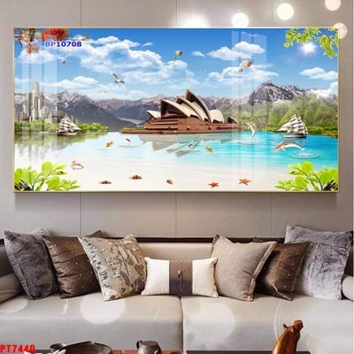 File in trần Tranh sơn thủy thác nước PT7440 (bản gốc) hoa văn