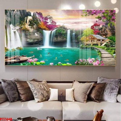 File gốc Tranh sơn thủy thác nước PT7448 (trang trí) cho phòng khách