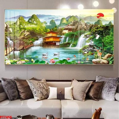 Tải file Tranh sơn thủy thác nước PT7455 (gốc) làm tranh treo tường